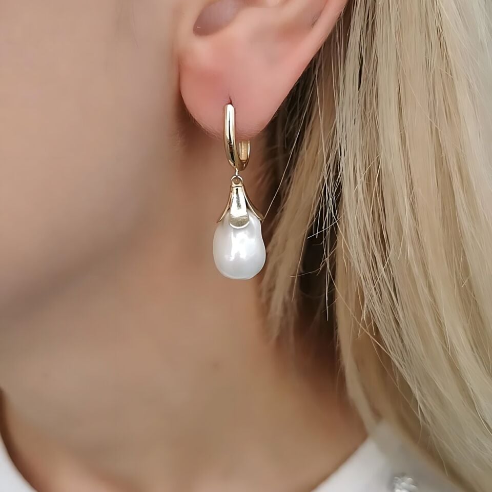 14 AYAR BAROK İNCİLİ ÖZEL TASARIM ALTIN KÜPE