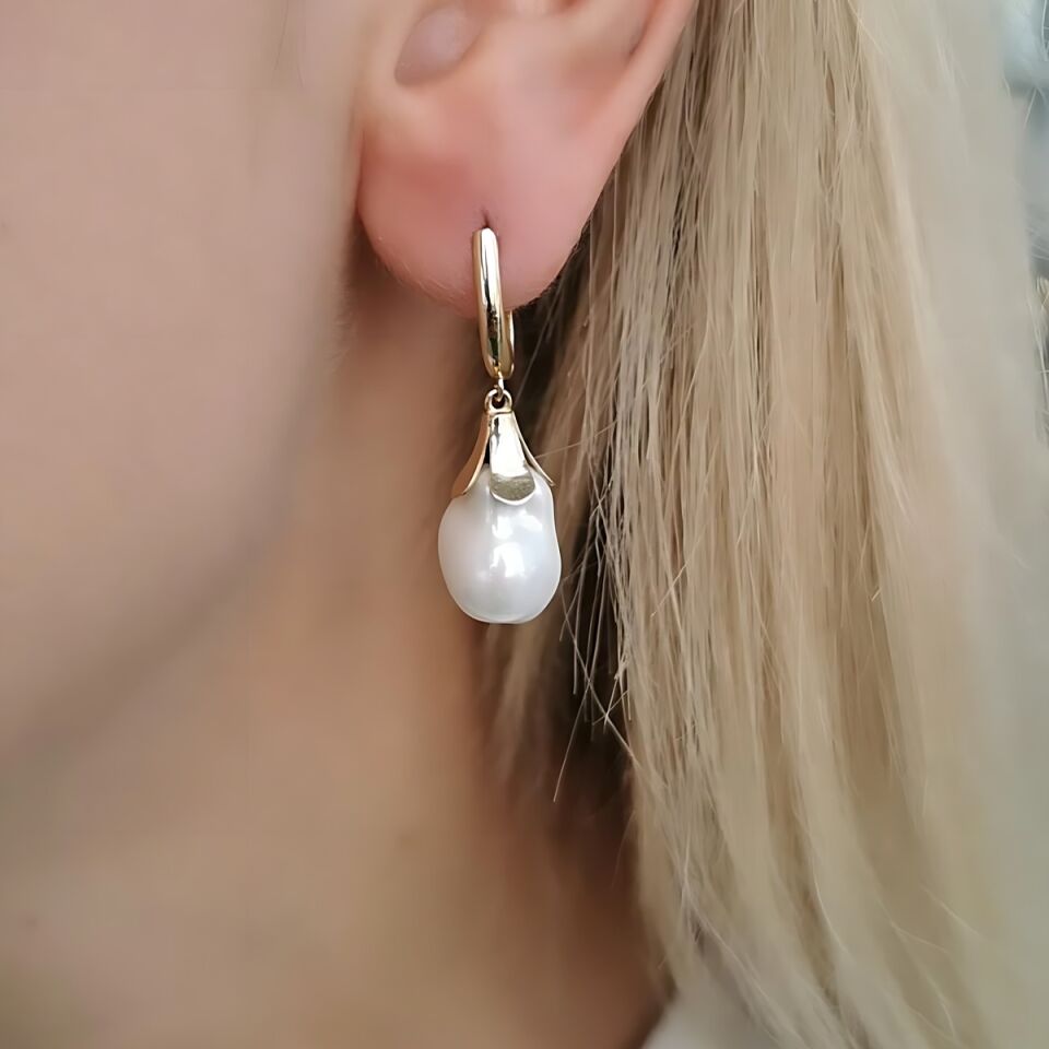 14 AYAR BAROK İNCİLİ ÖZEL TASARIM ALTIN KÜPE