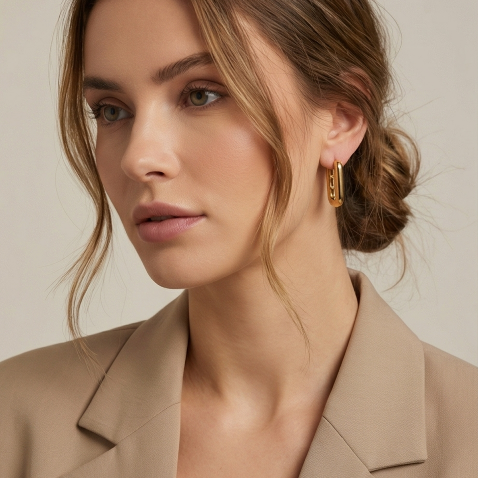 22 AYAR ÖZEL ÜRETİM DİKDÖRTGEN MODEL ALTIN KÜPE