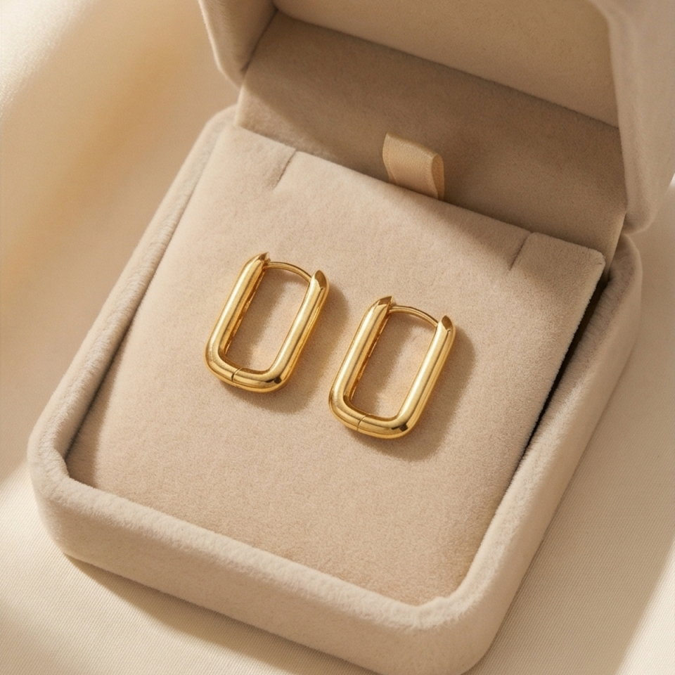 22 AYAR ÖZEL ÜRETİM DİKDÖRTGEN MODEL ALTIN KÜPE