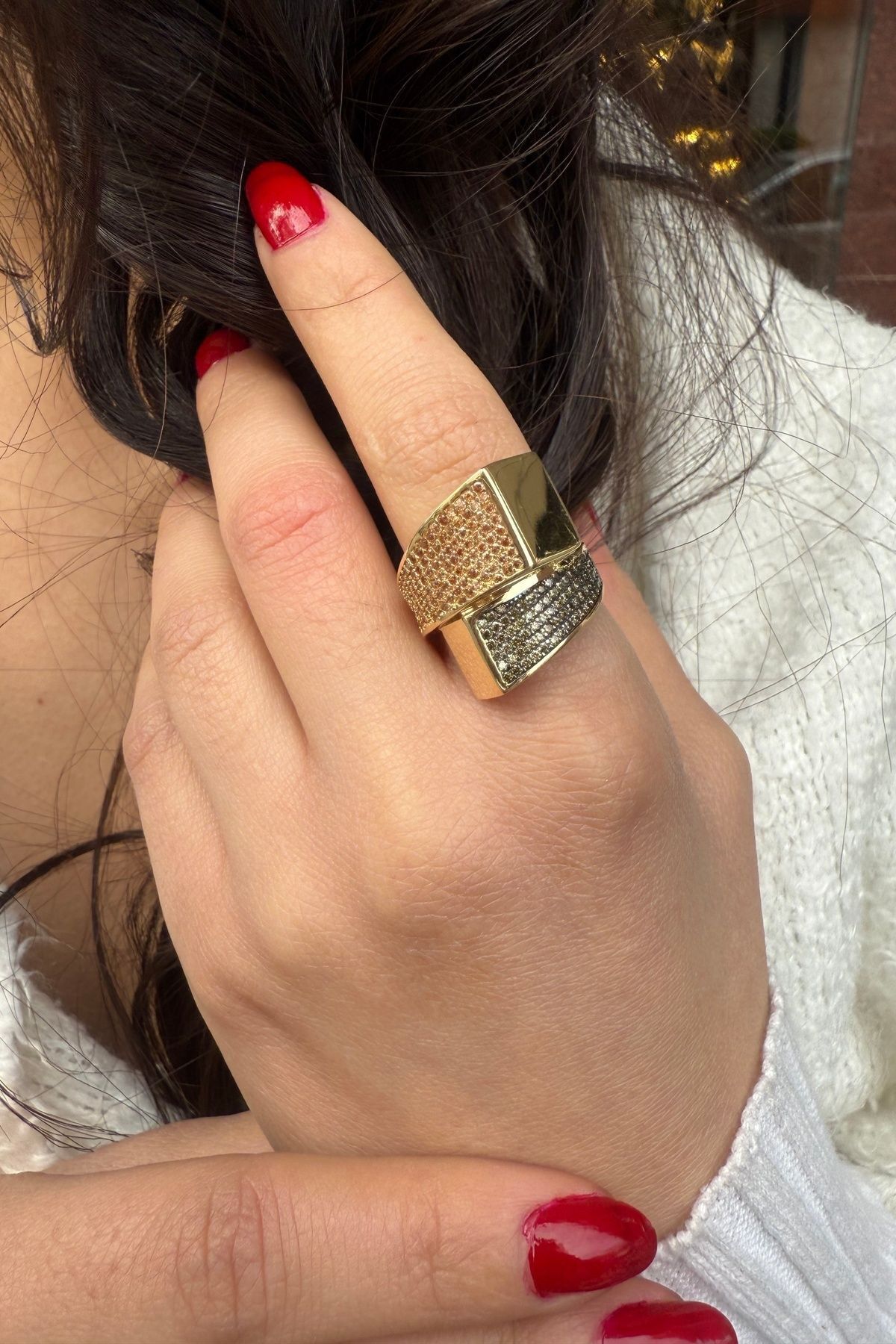 14 AYAR BAL CİTRİN TAŞLI İTALYAN ÇAPRAZ YÜZÜK