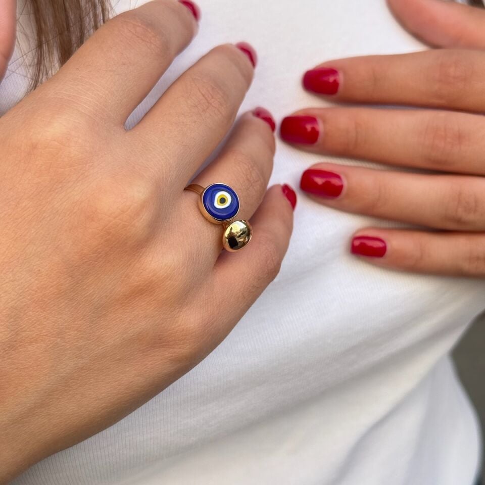 14 AYAR GÖZ NAZAR BONCUĞU ALTIN YÜZÜK