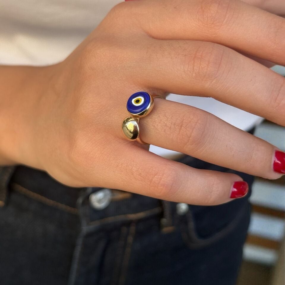 14 AYAR GÖZ NAZAR BONCUĞU ALTIN YÜZÜK