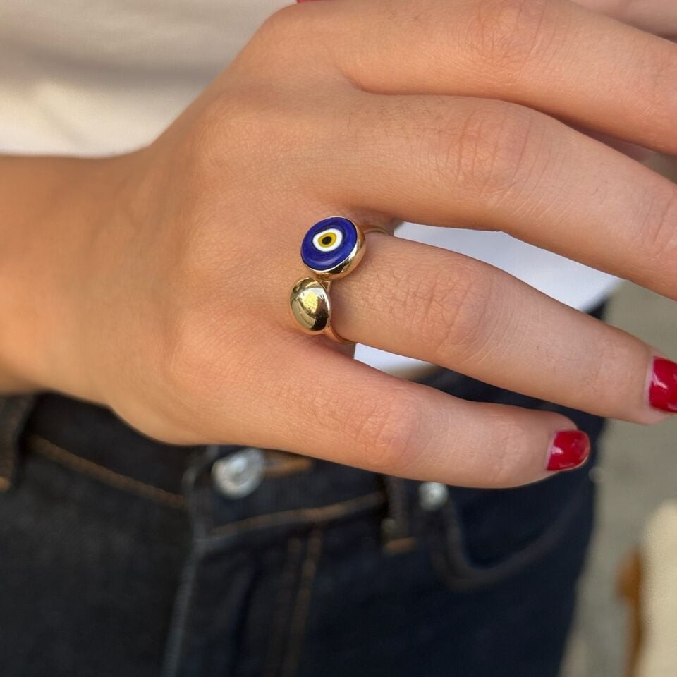 14 AYAR GÖZ NAZAR BONCUĞU ALTIN YÜZÜK