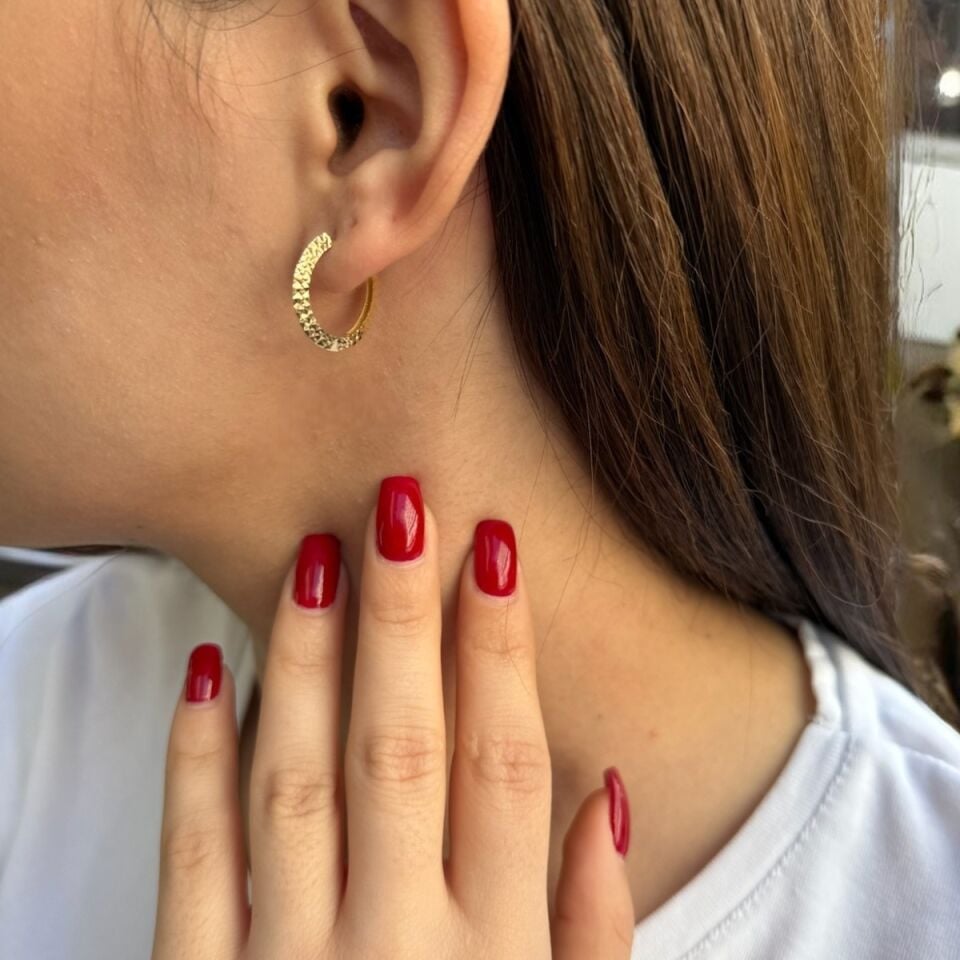 14 Ayar Simit Şeklinde Üzeri Lazer Işıltılı Halka Küpe