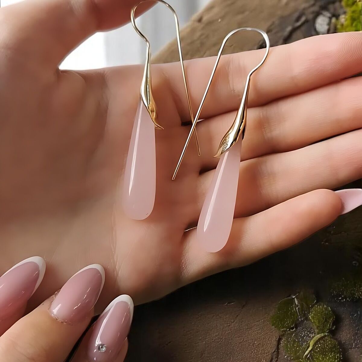 14 AYAR PİNK KUVARS ÖZEL TASARIM ALTIN KÜPE