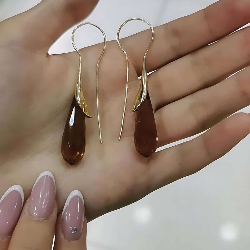 14 AYAR SULTANİT TAŞLI LALE MODEL ÖZEL TASARIM ALTIN KÜPE