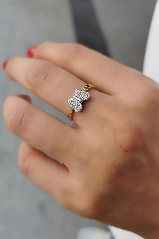 14 Ayar İtalyan Tasarım Kelebek Yüzük 17