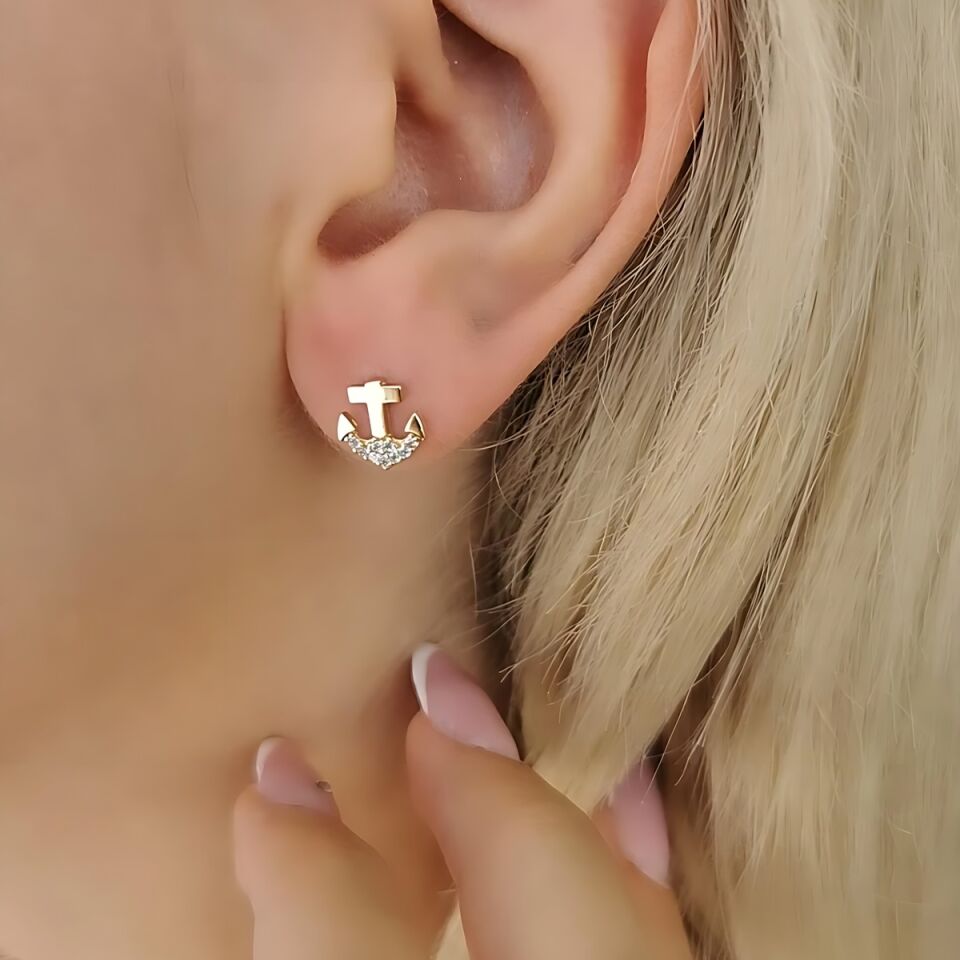 14 AYAR TAŞLI ÇAPA ALTIN KÜPE