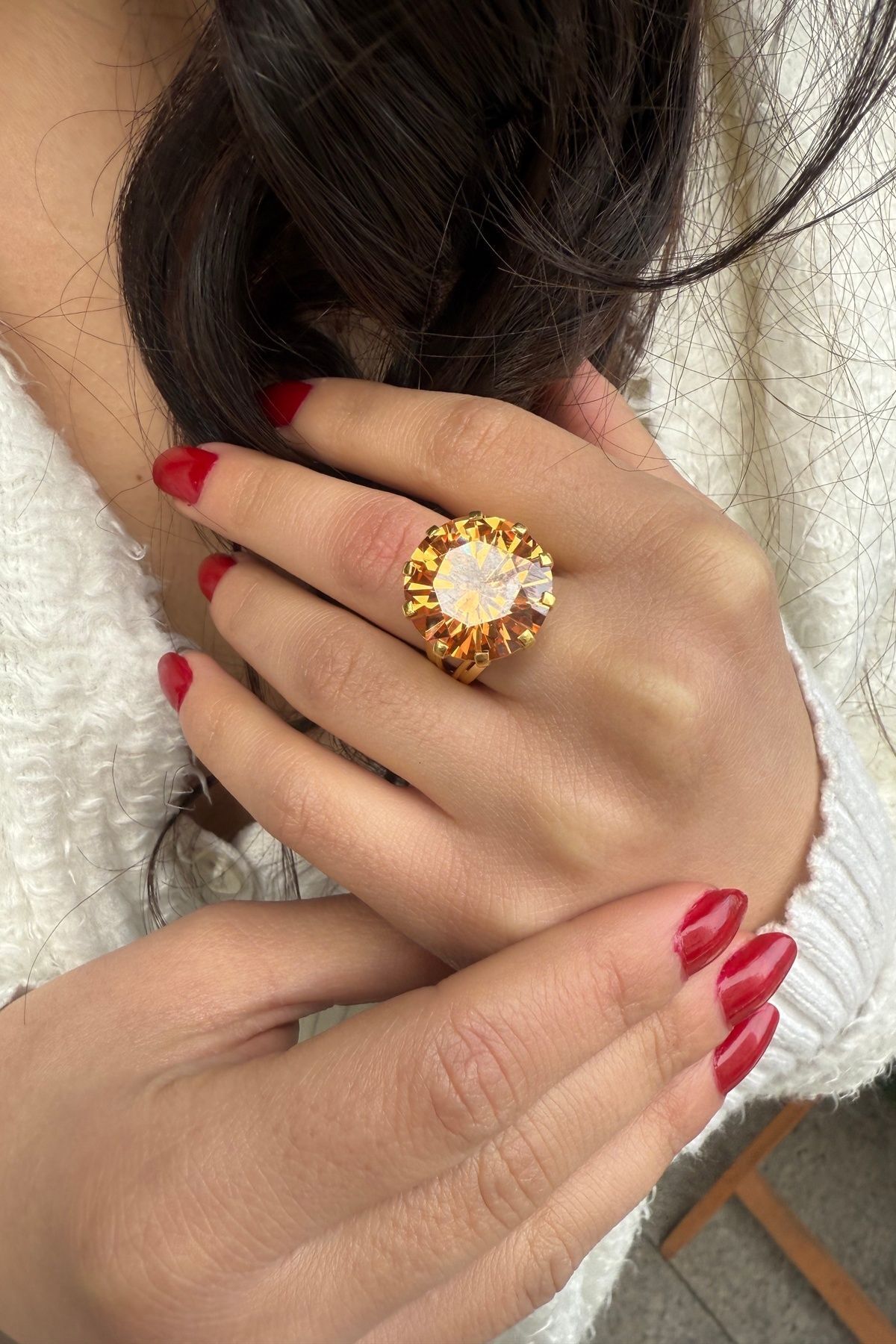 14 AYAR YUVARLAK KESİM BAL TOPAZ TAŞLI ELİŞİ ALTIN YÜZÜK