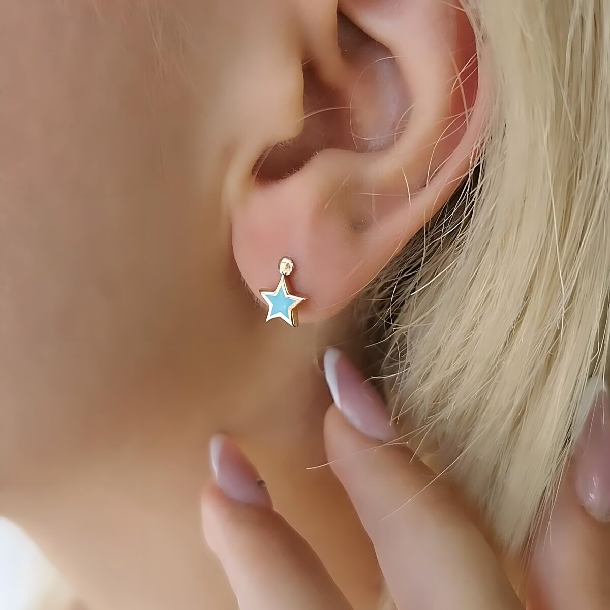 14 AYAR TURKUAZ MİNELİ YILDIZ KÜPE