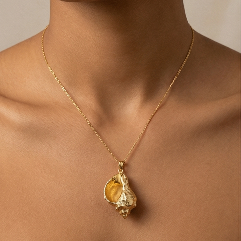 18 AYAR İTALYAN DENİZ KABUĞU ALTIN KOLYE UCU