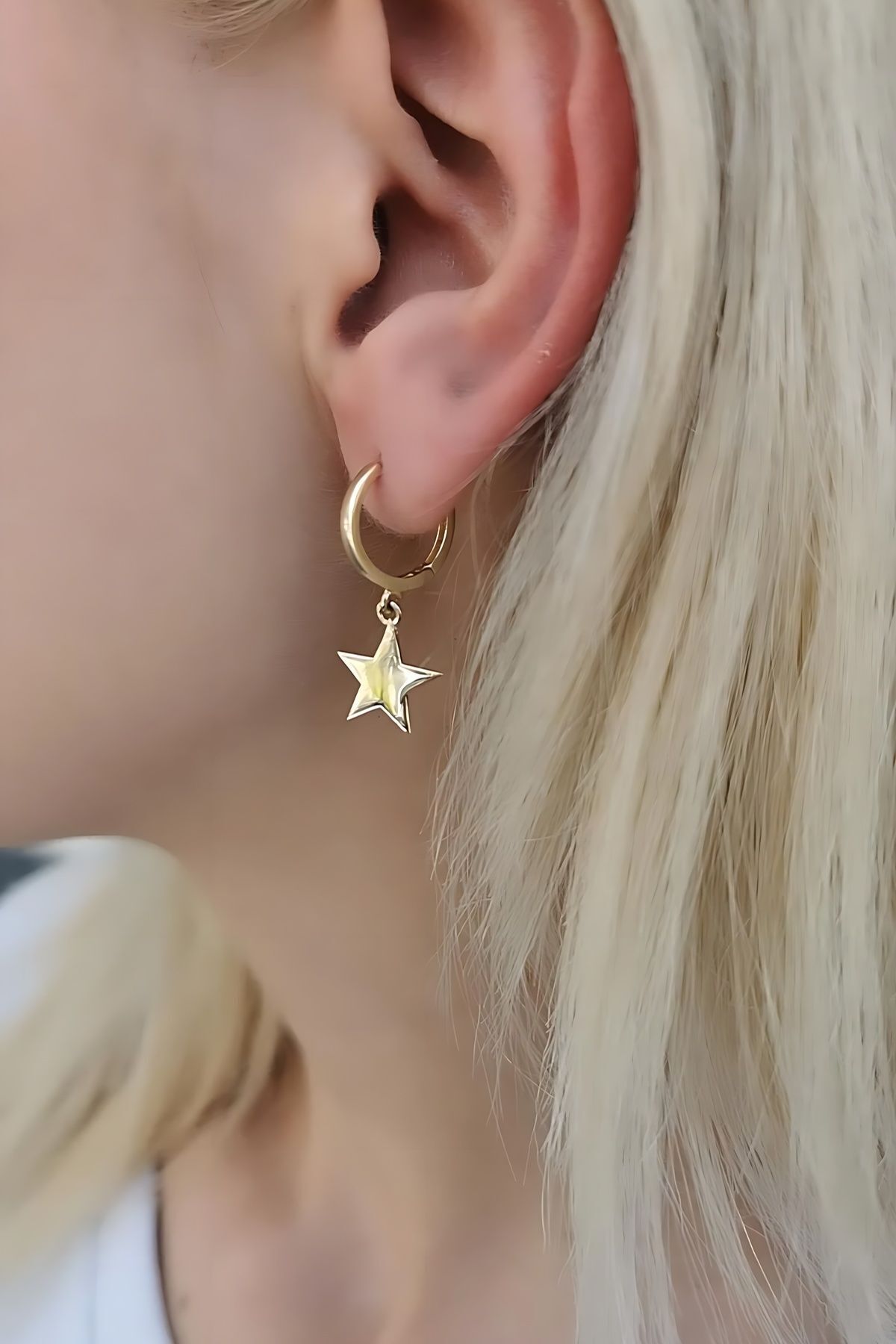 14 AYAR ÇİFT TARAFLI YILDIZ SALLANTILI HALKA KÜPE