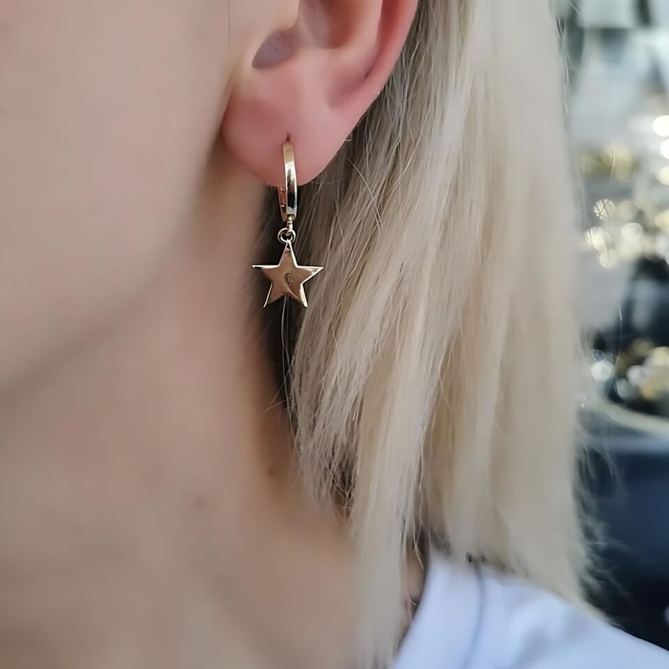 14 AYAR ÇİFT TARAFLI YILDIZ SALLANTILI HALKA KÜPE