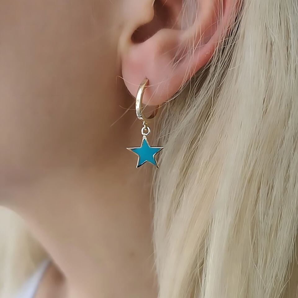 14 AYAR ÇİFT TARAFLI YILDIZ SALLANTILI HALKA KÜPE