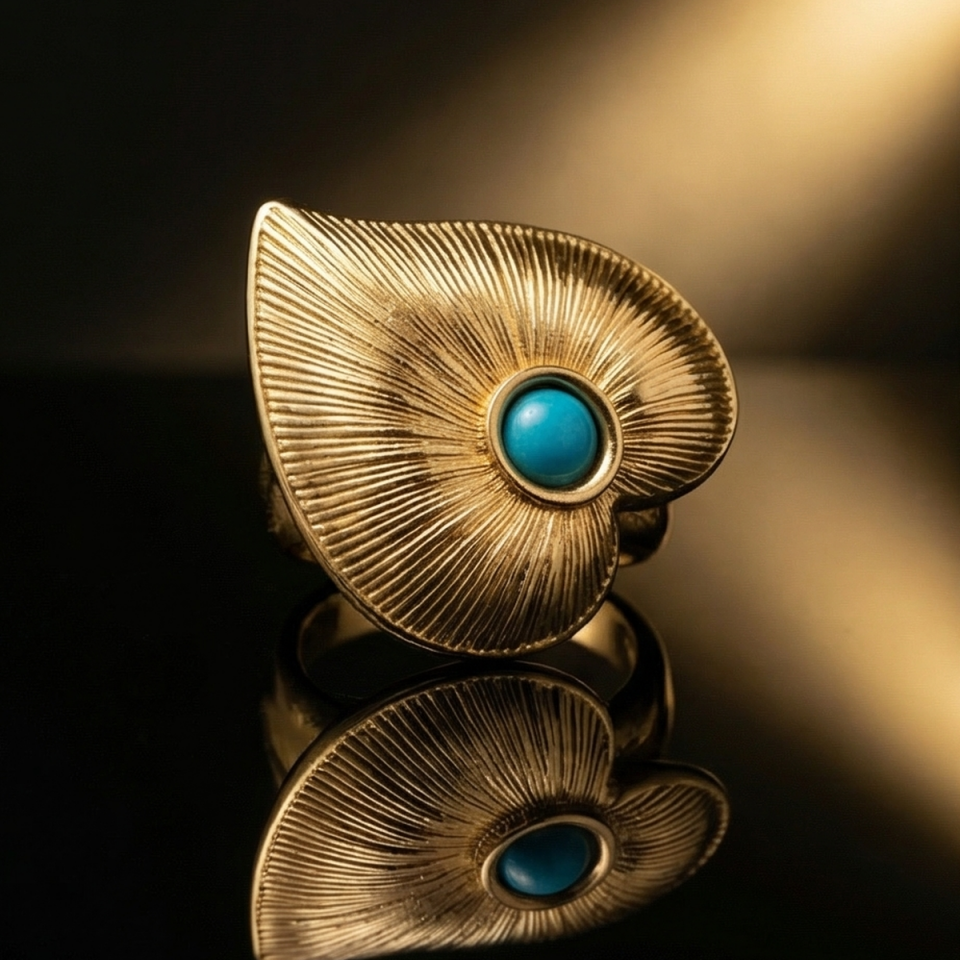 18 AYAR İTALYAN FİRUZE TAŞLI ÖZEL TASARIM KALP MODEL ALTIN YÜZÜK