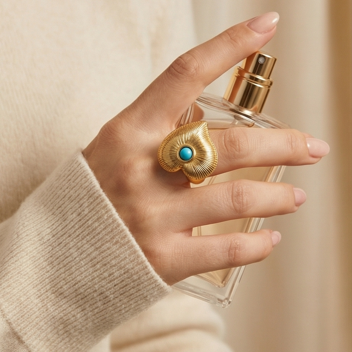 18 AYAR İTALYAN FİRUZE TAŞLI ÖZEL TASARIM KALP MODEL ALTIN YÜZÜK