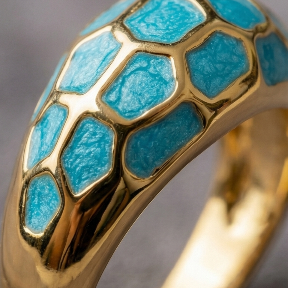 18 AYAR MAVİ MİNELİ İTALYAN BOMBELİ ALTIN YÜZÜK