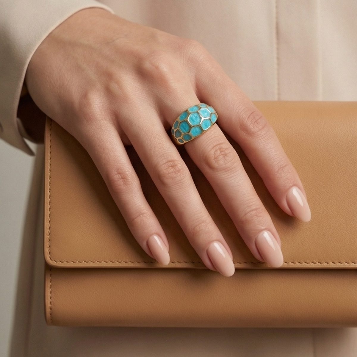 18 AYAR MAVİ MİNELİ İTALYAN BOMBELİ ALTIN YÜZÜK