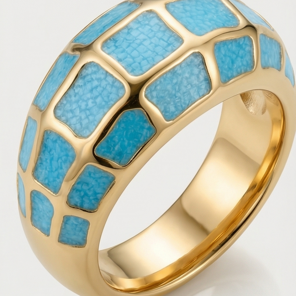 18 AYAR MAVİ MİNELİ İTALYAN BOMBELİ ALTIN YÜZÜK