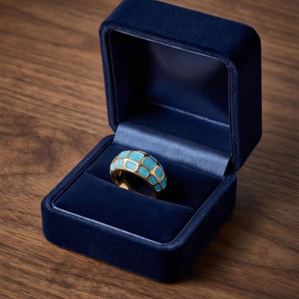 18 AYAR MAVİ MİNELİ İTALYAN BOMBELİ ALTIN YÜZÜK