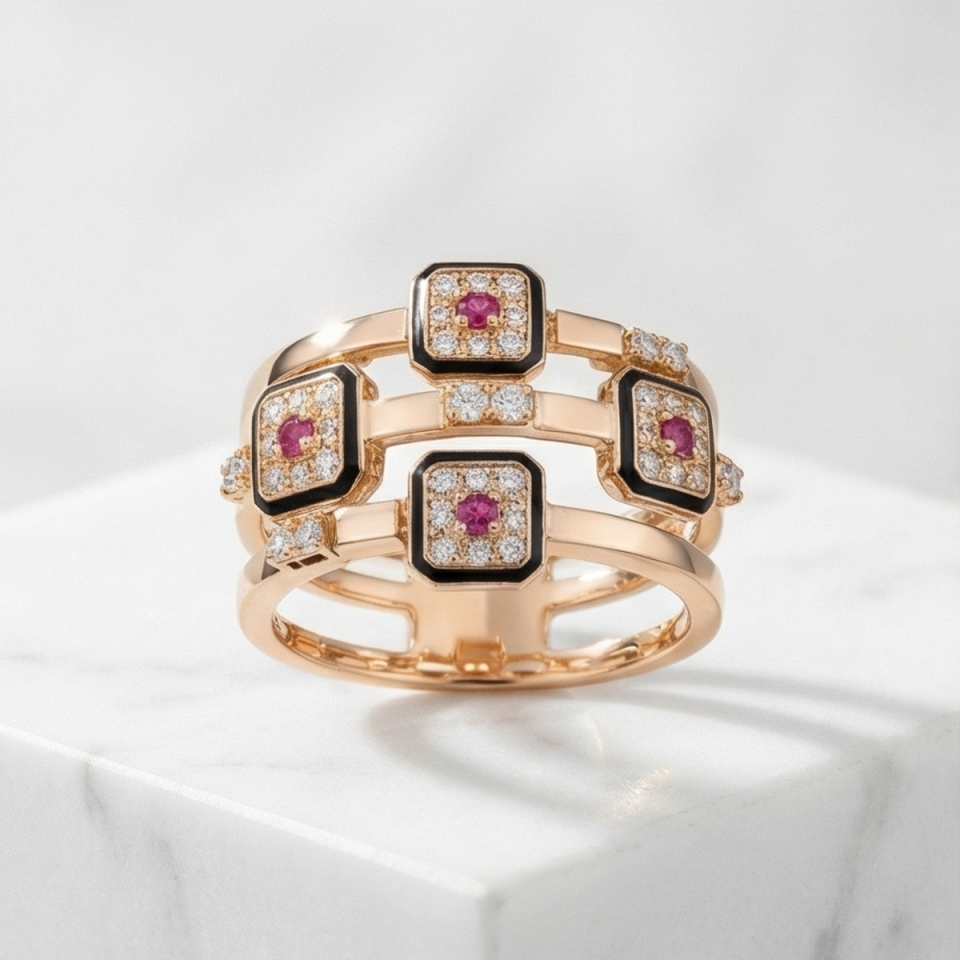 18 AYAR 0,44 CT PIRLANTA TAŞLI ROSE RENGİ ALTIN YÜZÜK