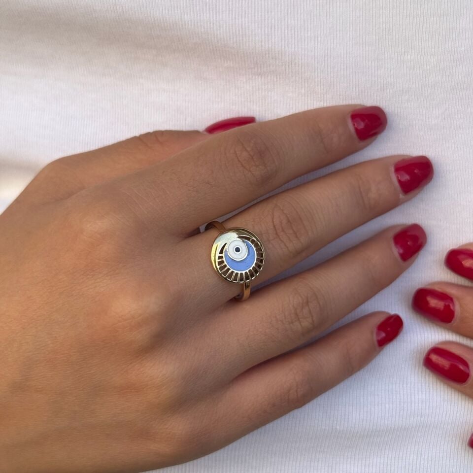 14 AYAR MİNELİ NAZAR BONCUĞU ALTIN YÜZÜK