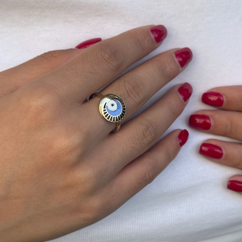 14 AYAR MİNELİ NAZAR BONCUĞU ALTIN YÜZÜK