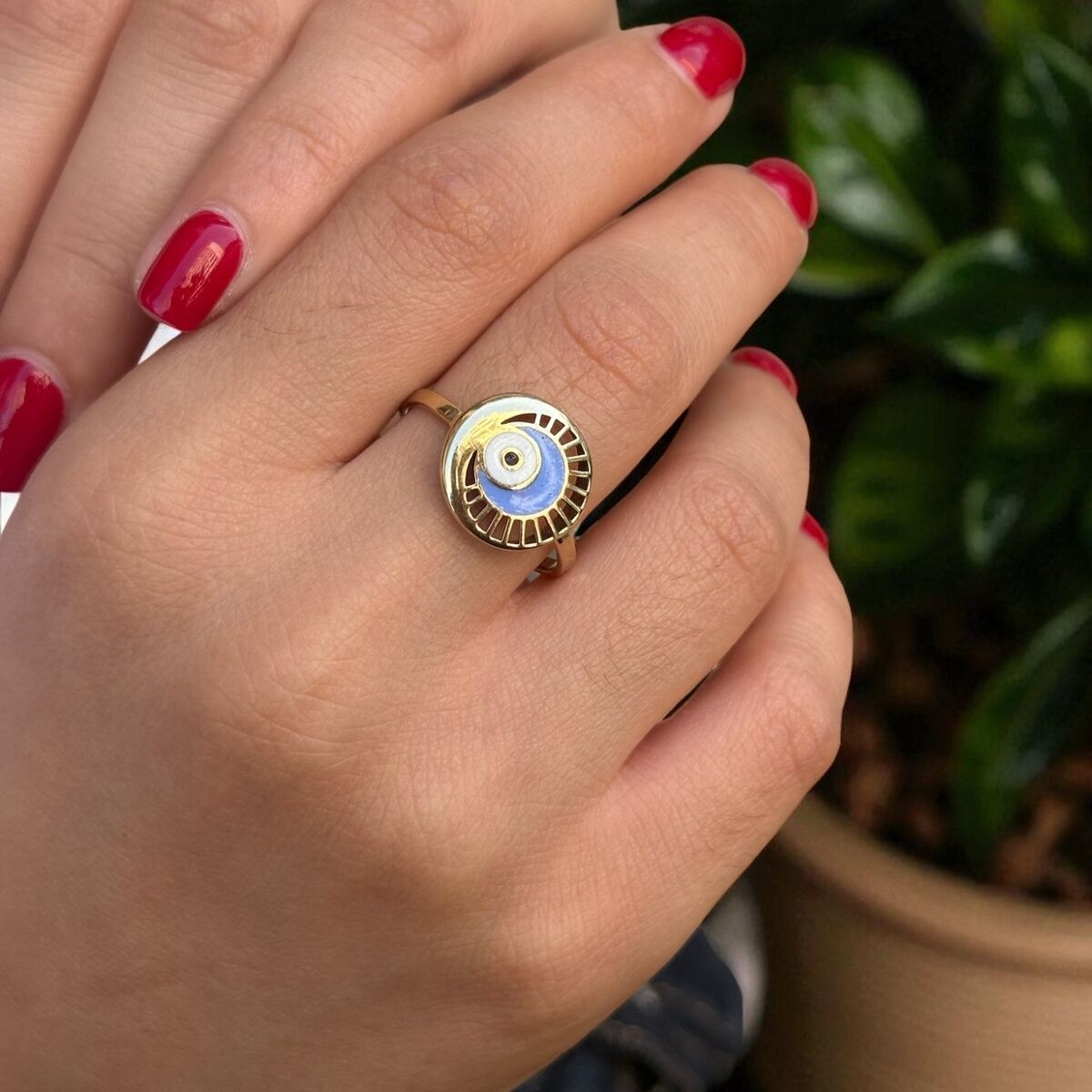 14 AYAR MİNELİ NAZAR BONCUĞU ALTIN YÜZÜK