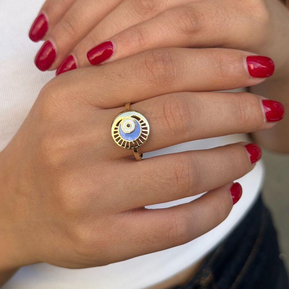 14 AYAR MİNELİ NAZAR BONCUĞU ALTIN YÜZÜK