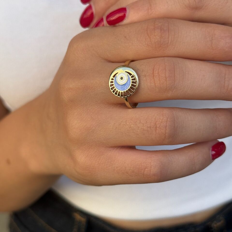 14 AYAR MİNELİ NAZAR BONCUĞU ALTIN YÜZÜK