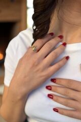 22 AYAR ÖZEL TASARIM AQUAMARİN RENGİ TAŞLI ALTIN YÜZÜK 16