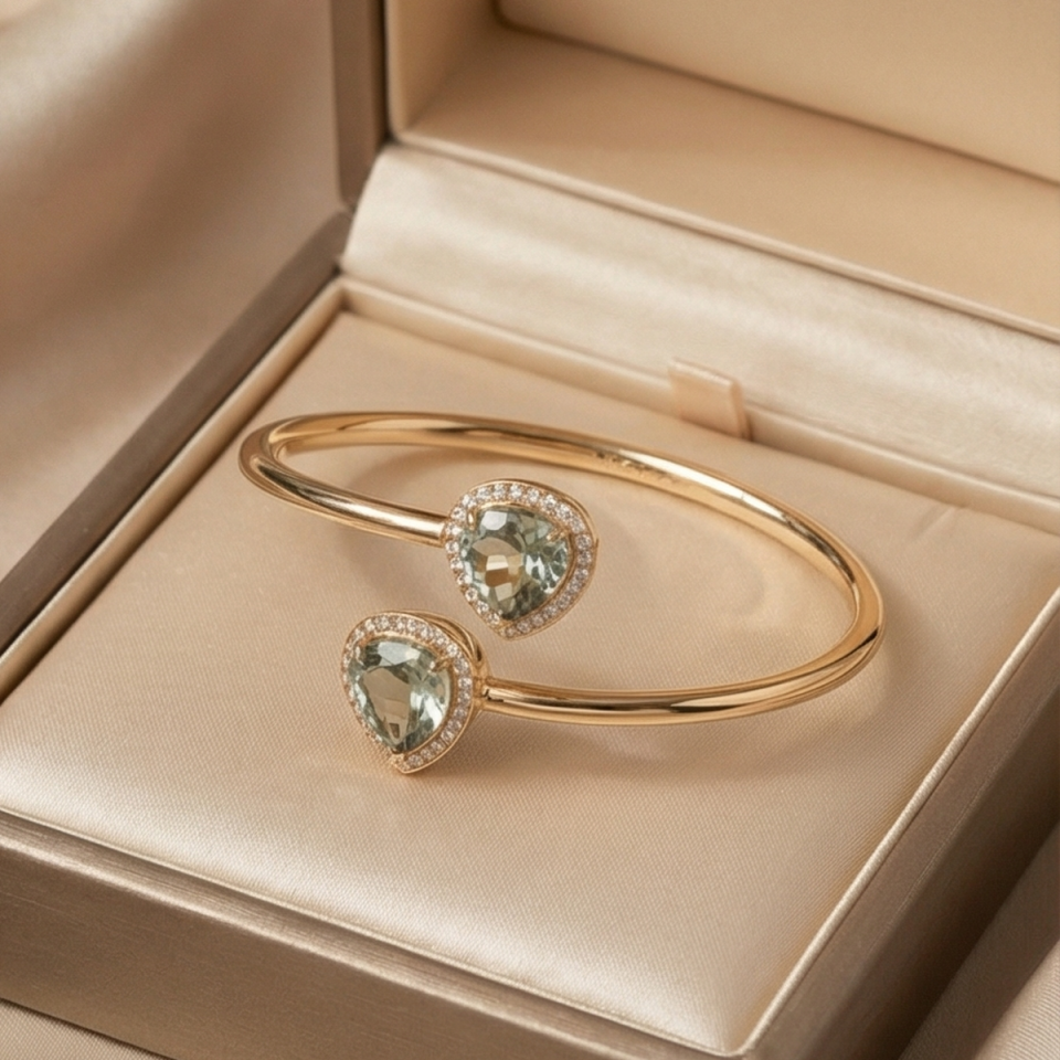 18 AYAR 0,24 CT PIRLANTA TAŞLI VE MİSTİK TAŞLI İTALYAN MODEL ROSE RENGİ KELEPÇE BİLEZİK