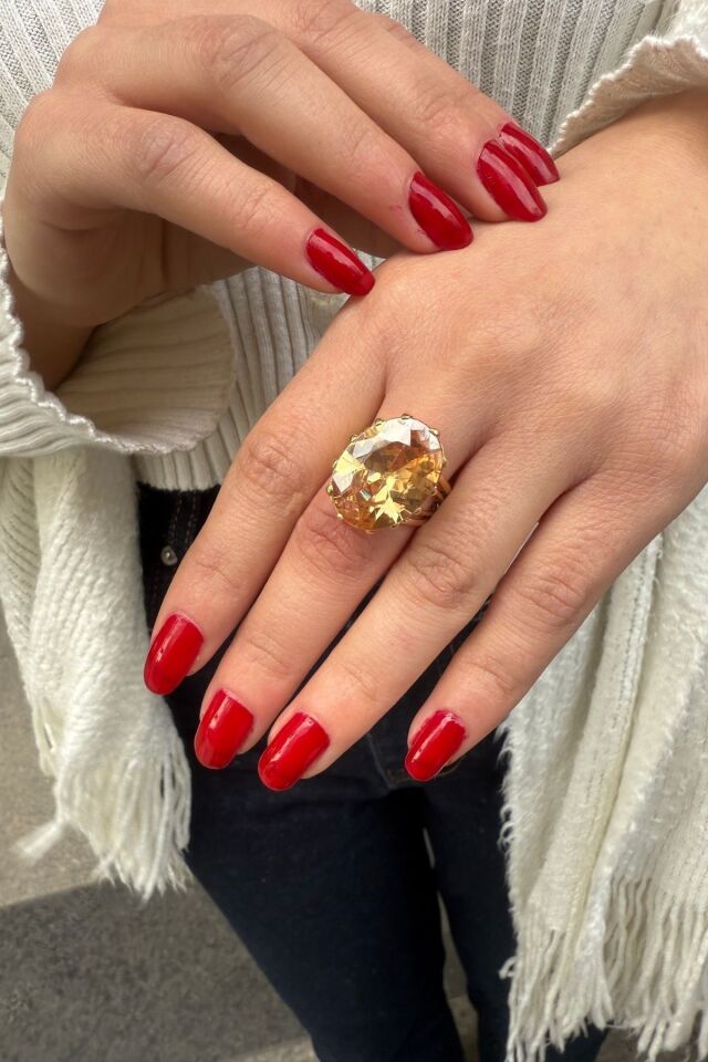 14 AYAR OVAL KESİM KRİSTAL BAL TOPAZ TAŞLI ELİŞİ ALTIN YÜZÜK