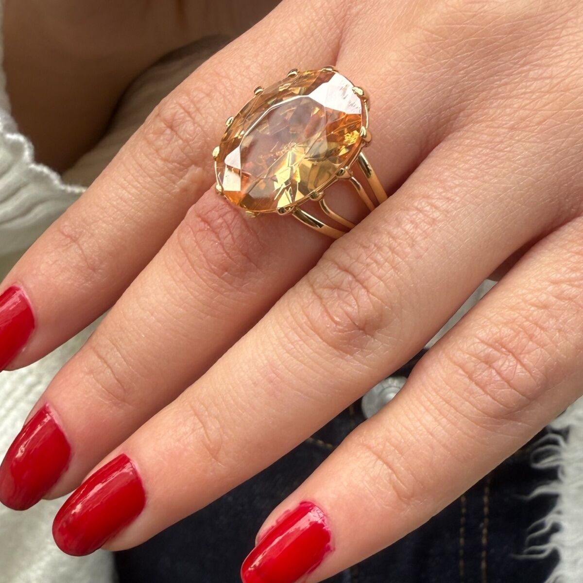 14 AYAR OVAL KESİM KRİSTAL BAL TOPAZ TAŞLI ELİŞİ ALTIN YÜZÜK