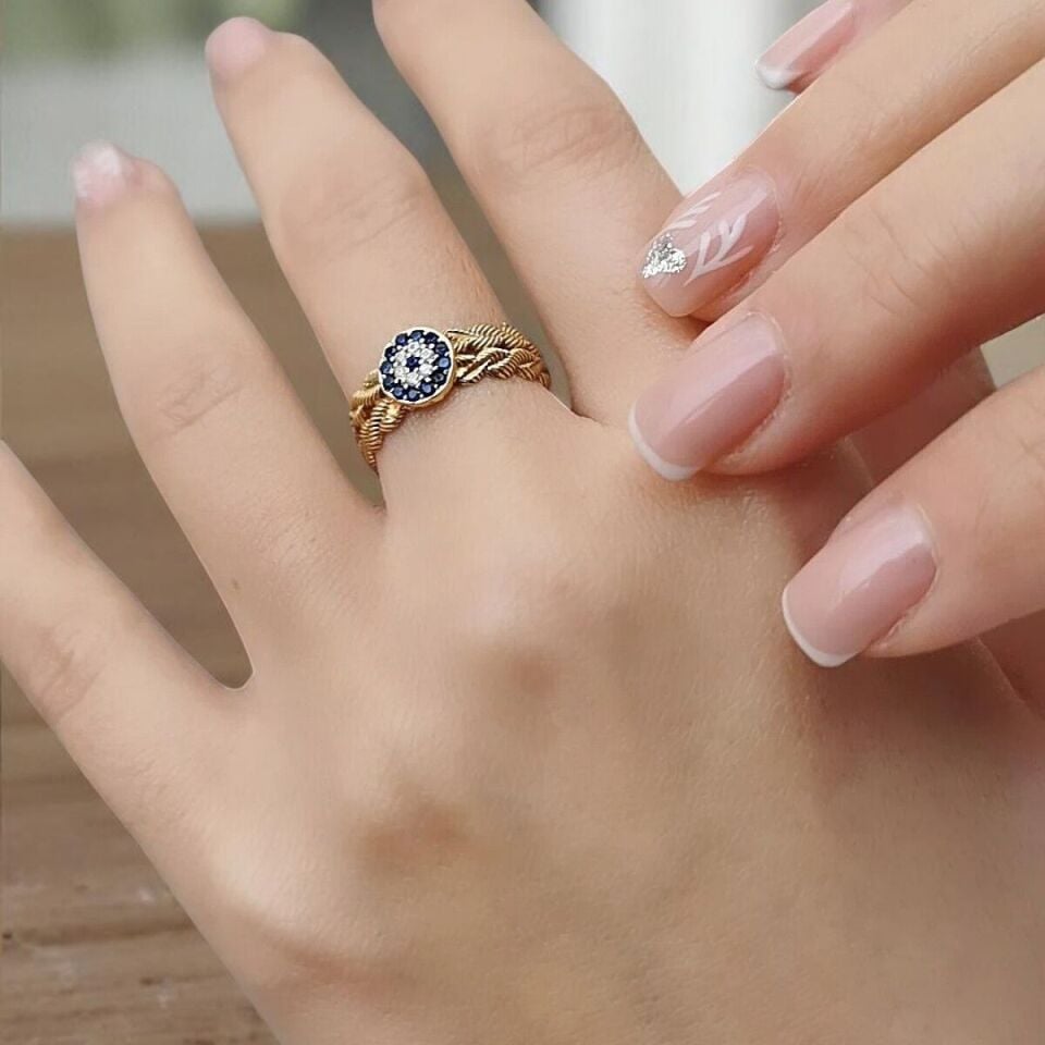 14 AYAR SOSYETE NAZAR BONCUĞU ALTIN YÜZÜK