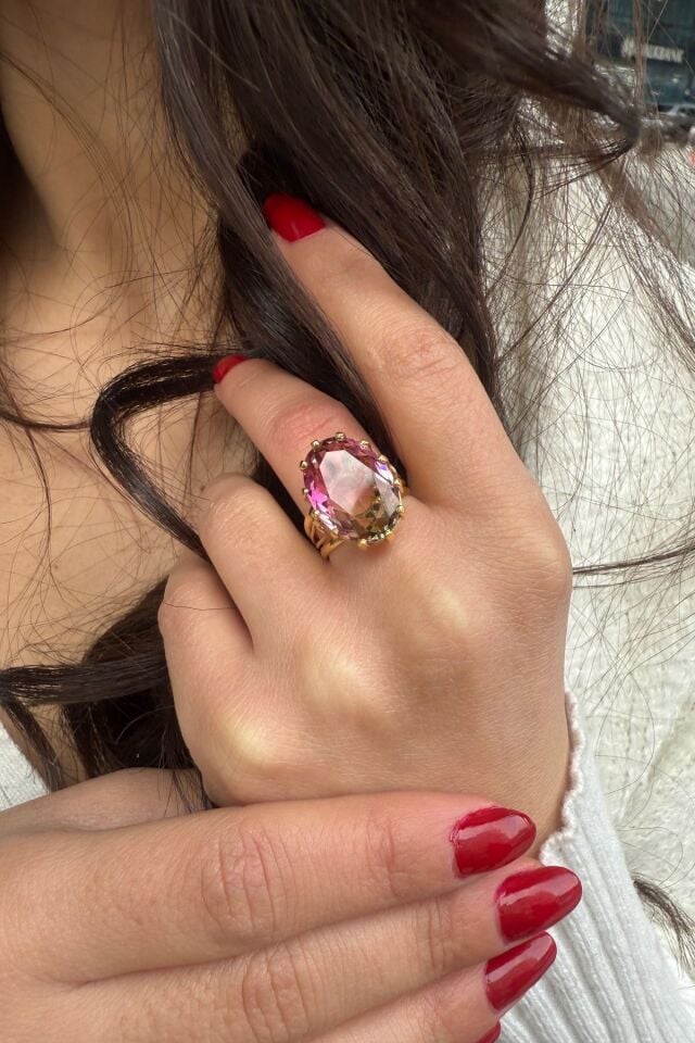 14 AYAR OVAL KESİM KRİSTAL TURMALİN TAŞLI ELİŞİ ALTIN YÜZÜK