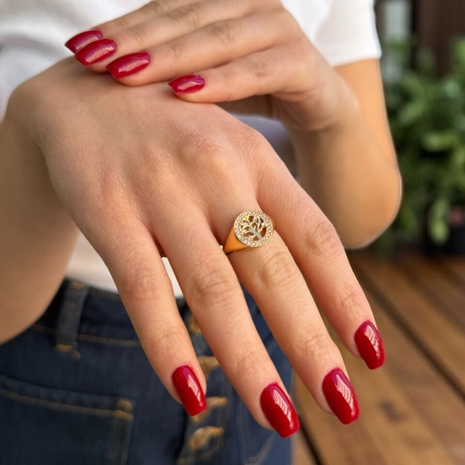 22 AYAR ÖZEL TASARIM HAYAT AĞACI ALTIN YÜZÜK