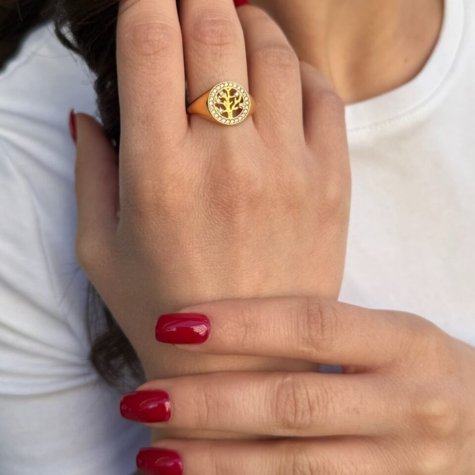 22 AYAR ÖZEL TASARIM HAYAT AĞACI ALTIN YÜZÜK