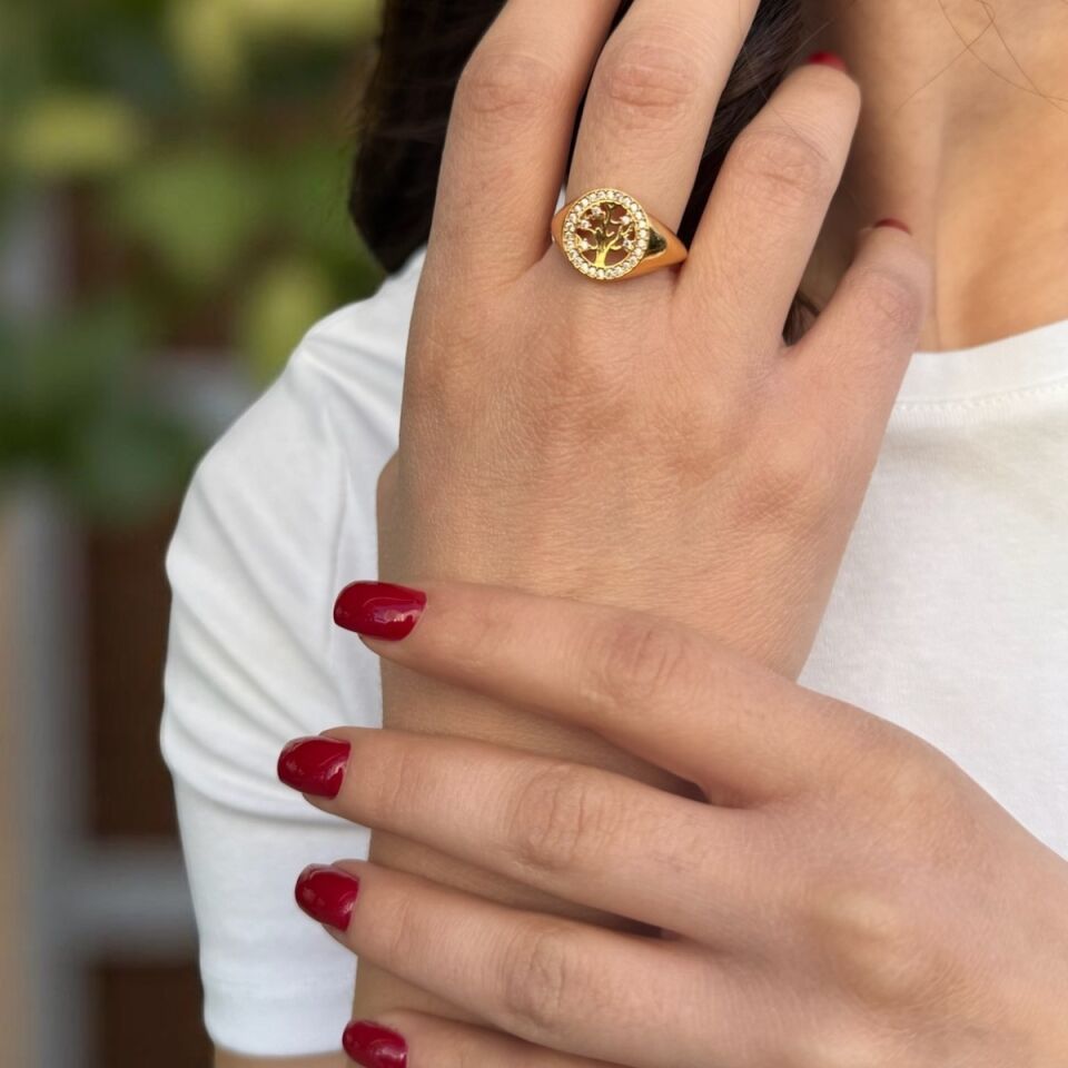 22 AYAR ÖZEL TASARIM HAYAT AĞACI ALTIN YÜZÜK