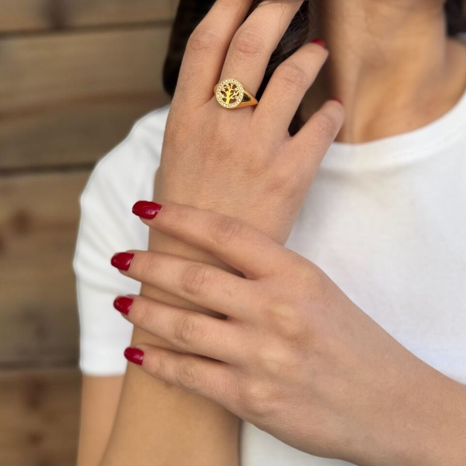 22 AYAR ÖZEL TASARIM HAYAT AĞACI ALTIN YÜZÜK