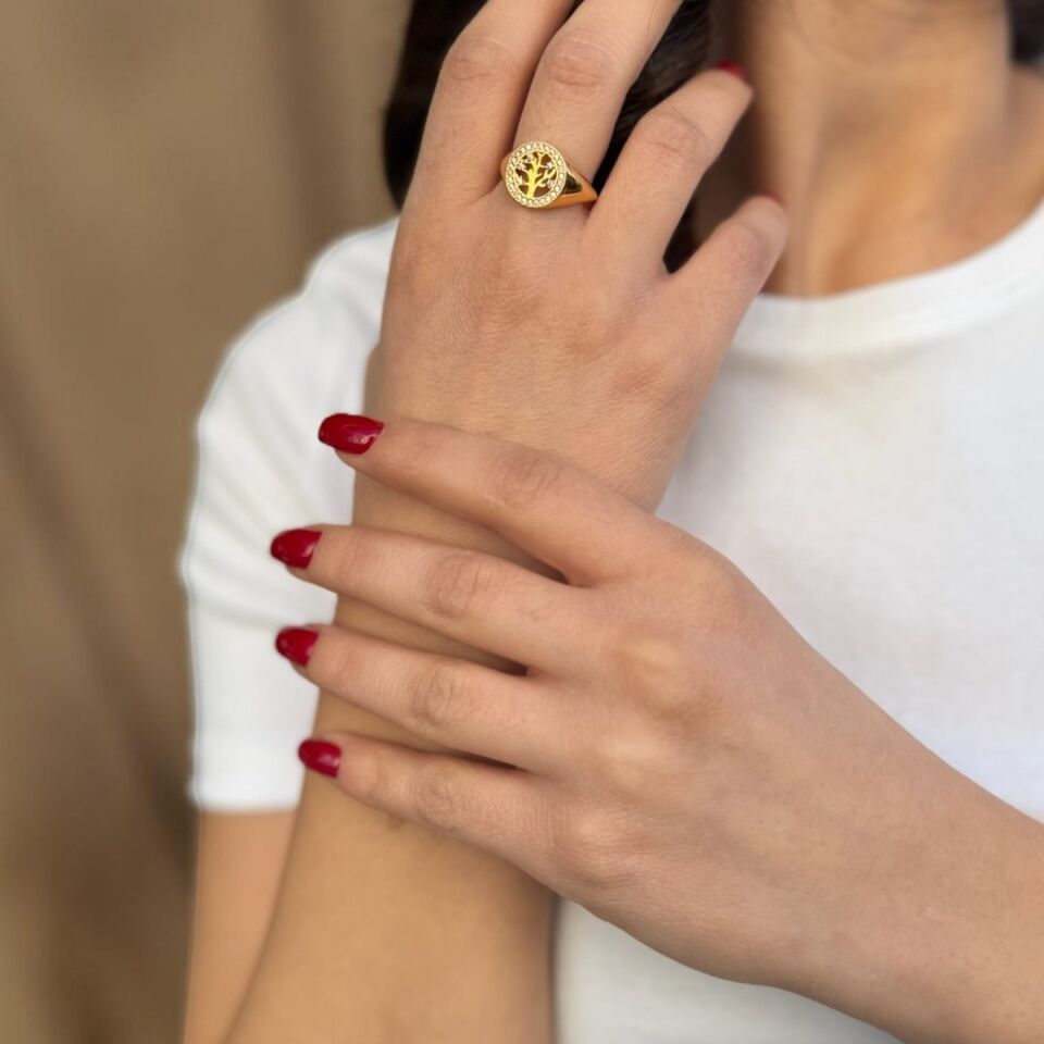 22 AYAR ÖZEL TASARIM HAYAT AĞACI ALTIN YÜZÜK