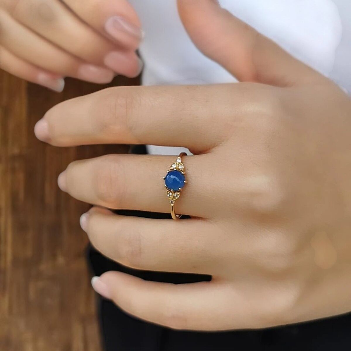 14 Ayar Mavi Agat Taşlı Altın Yüzük