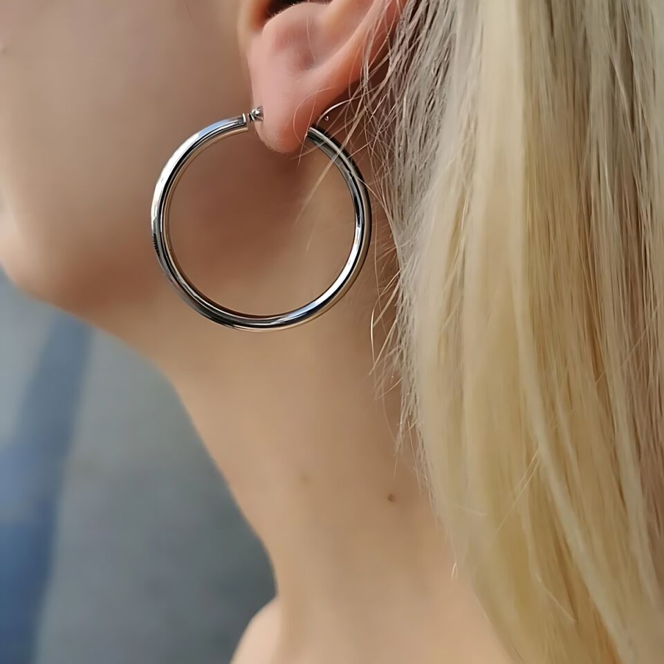 14 Ayar Beyaz Altın Halka Küpe