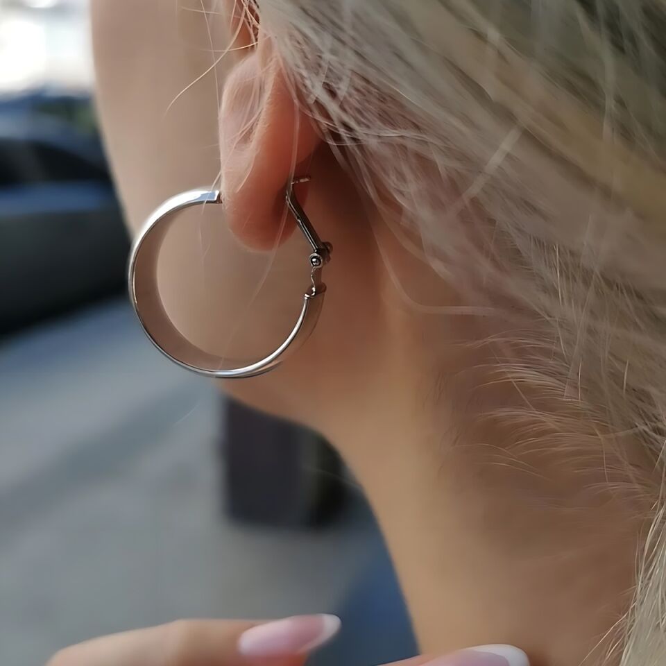 14 AYAR KALIN HALKA İTALYAN KAPAMA MODELİ BEYAZ ALTIN KÜPE