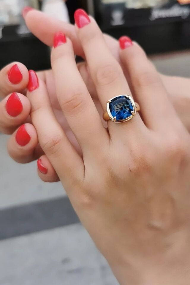 14 Ayar Mavi London Blue Taşlı Ithal Yüzük