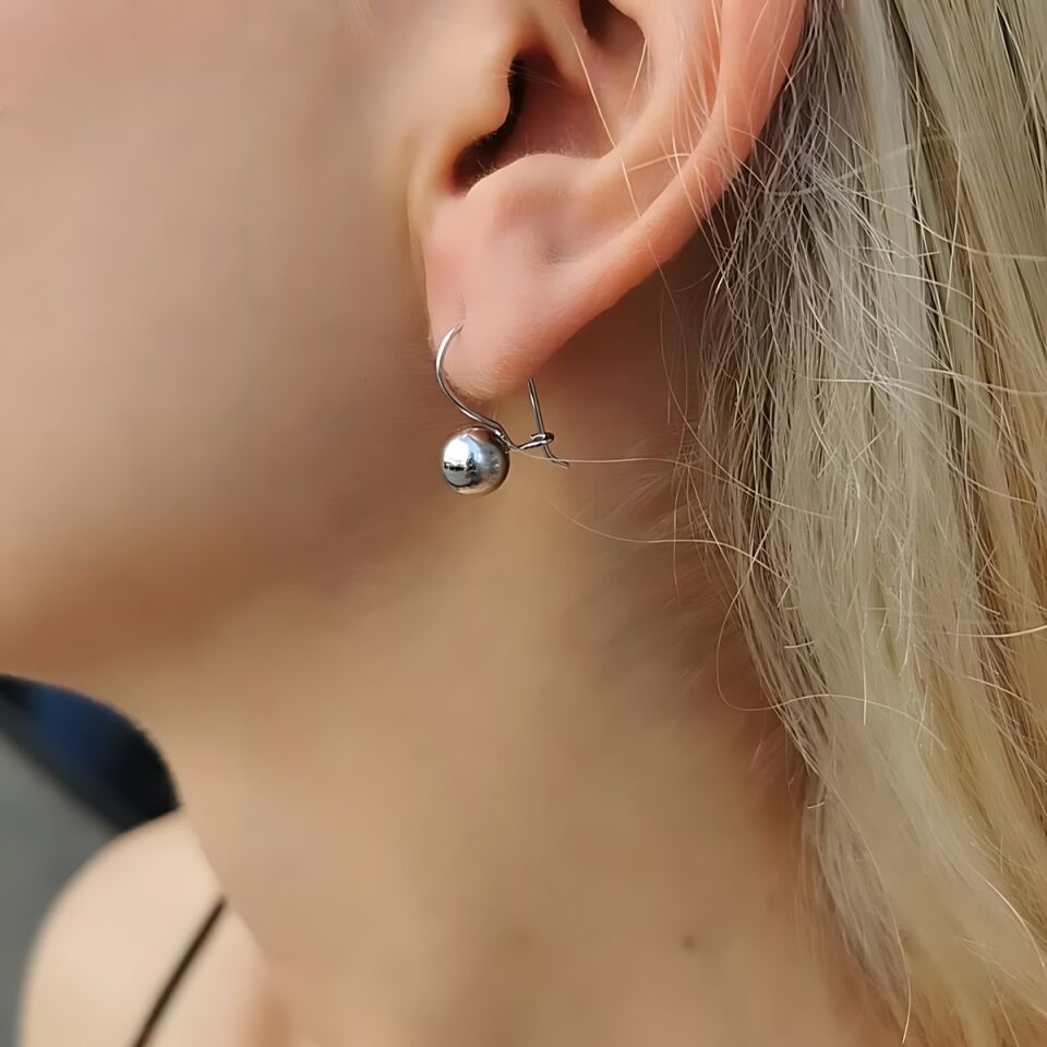 14 AYAR TAŞSIZ TOP  BEYAZ ALTIN KÜPE