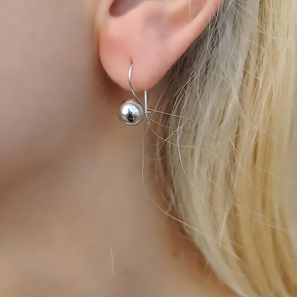 14 AYAR TAŞSIZ TOP  BEYAZ ALTIN KÜPE