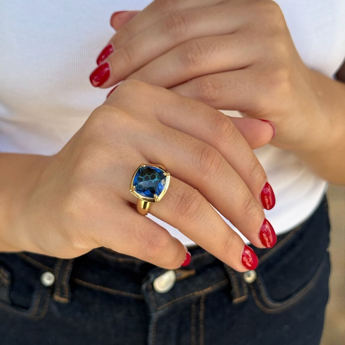 14 Ayar Mavi London Blue Taşlı İthal Yüzük