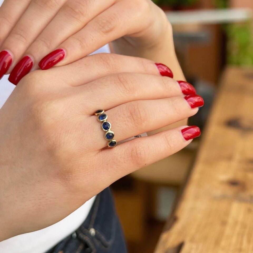 14 Ayar Mavi Taşlı Beştaş Yüzük